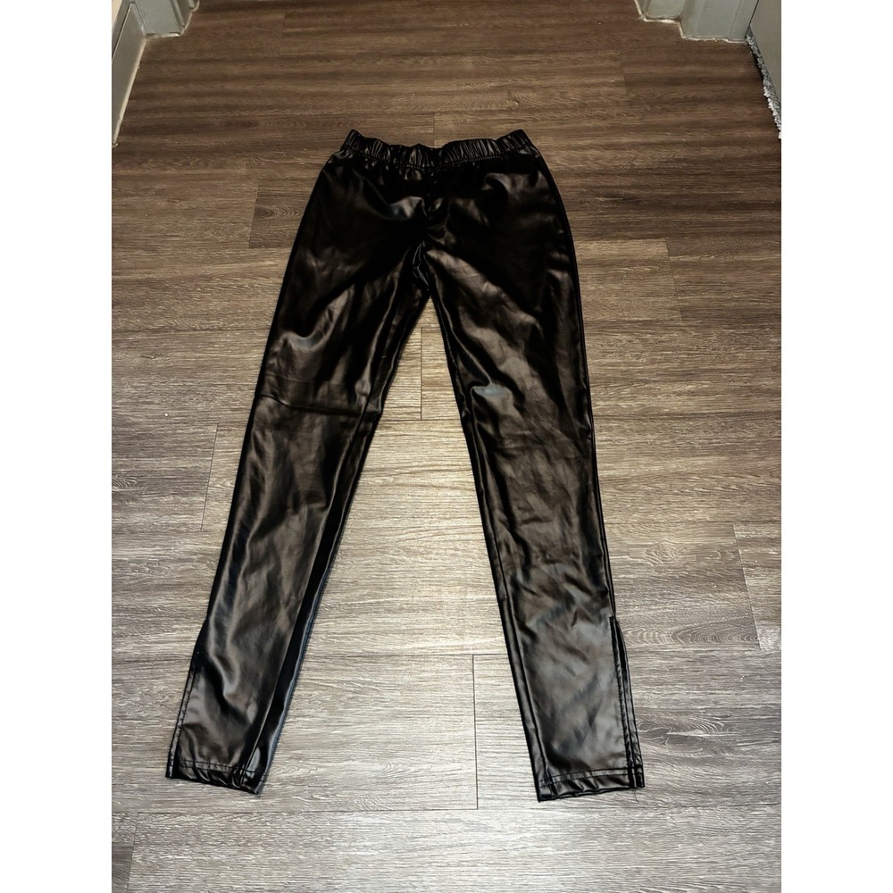 Black Faux Leather Leggings High Waisted Stretchy Skinny Pleather Pants Petite S